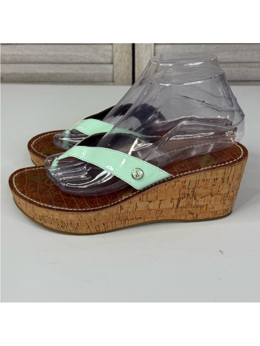 SAM EDELMAN Women's Cork Wedge Sandals Mint Green-9